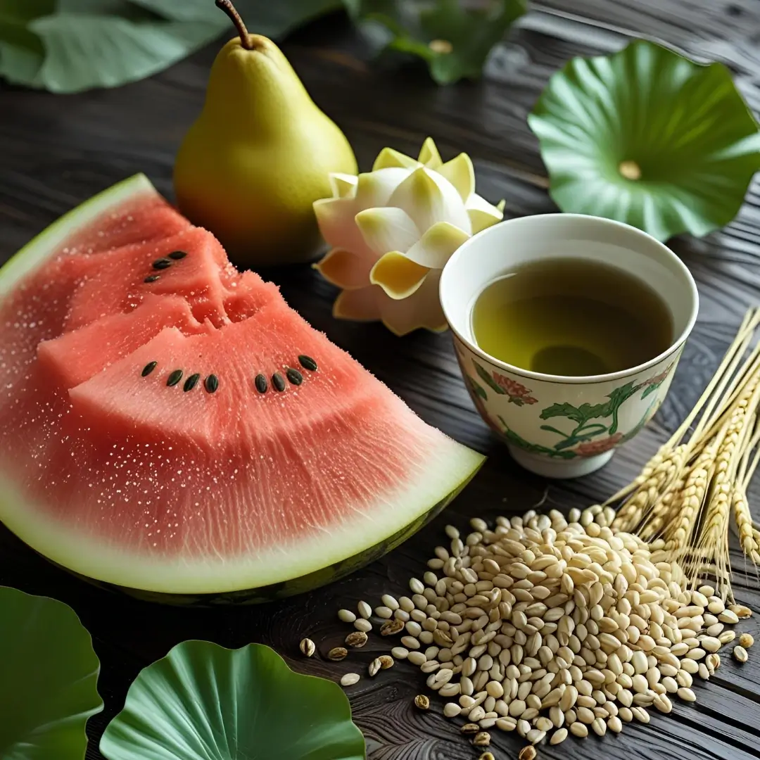 Aliments-à-consommer-hydrater-corps-Pastèque-poire-orge-perlé-lotus-thé-vert Aliments-à-consommer-hydrater-corps-Pastèque-poire-orge-perlé-lotus-thé-vert